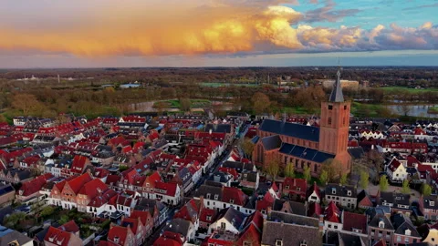 Aerial wide angle panoramic view of a historic European old town Stock Footage 339279567