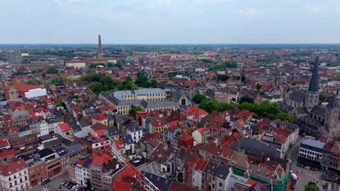 Aerial wide angle panoramic view over a historic European city center Stock Footage 339315676