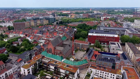 Aerial wide angle panoramic view over a modern sustainable European city Stock Footage 339316127
