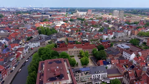 Aerial wide angle panoramic view of a tall residential apartment tower Stock Footage 339361916