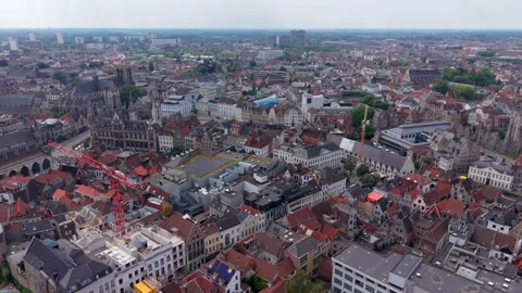 Aerial wide angle panoramic view over historic European city blocks 動画素材 339363775