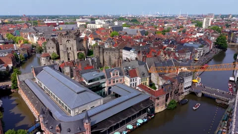 Aerial wide angle panoramic view of historic old fish market building Stock Footage 339368263