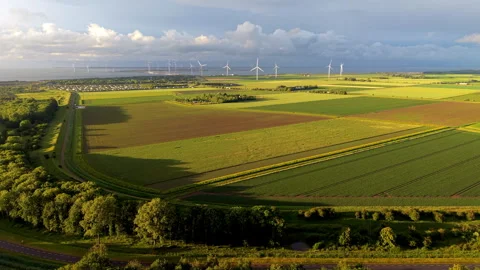 Aerial wide angle panoramic view of vast green agricultural fields Stock Footage 339633210