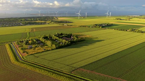 Aerial wide angle panoramic view of a cozy traditional farmhouse estate Stock Footage 339633324