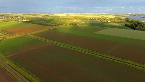 Aerial wide angle panoramic view of vast green agricultural fields Stock Footage 339633527