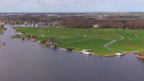 Aerial wide angle panoramic view of luxury waterfront houses and modern hou.. Stock Footage 339977531