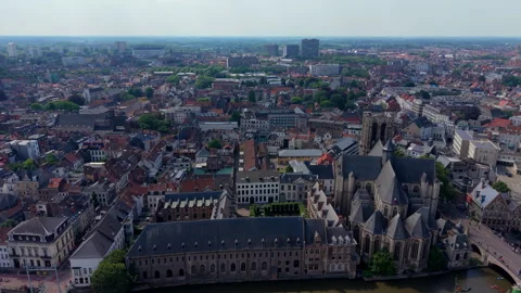 Aerial wide angle panoramic view of the historic Saint Michael Church Stock Footage 340041046