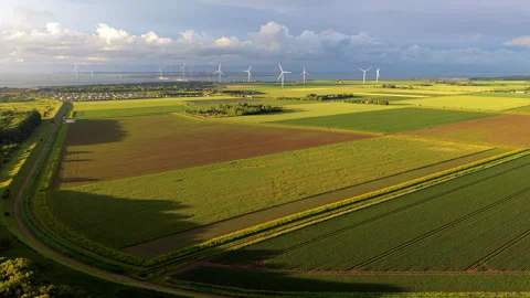 Aerial wide angle panoramic view of vast green agricultural patchwork field Stock Footage 340105577