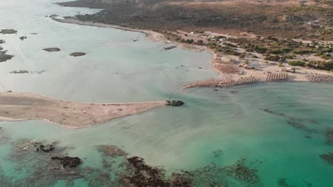 Aerial wide angle shot of exotic Balos beach and shallow sea in Greece Stock Footage 344547843