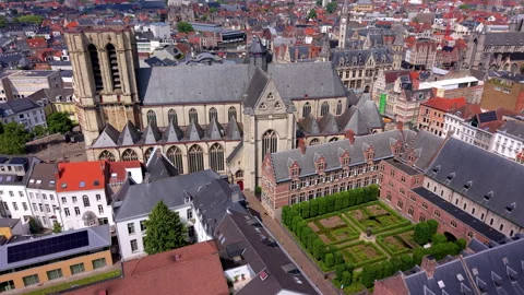 Aerial wide angle view of the historic Saint Michael Church Stock Footage 340041465