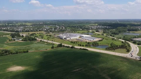 Aerial wide angle view of a modern data center facility Stock Footage 340116077
