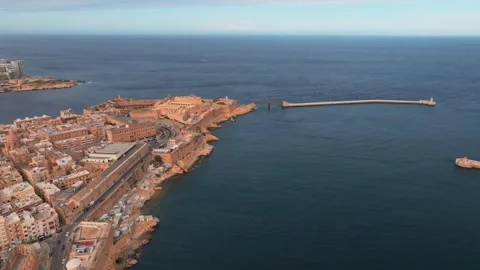 Aerial Wide Orbiting View Valletta Fort St Elmo Manoel Island Sliema Malta Stock Footage 342579203
