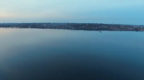 Aerial: wide river sunset Video stock 61887831