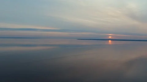 Aerial: wide river sunset Stock Footage 61887852