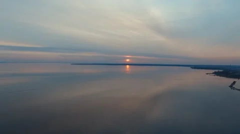 Aerial: wide river sunset Video stock 61887870