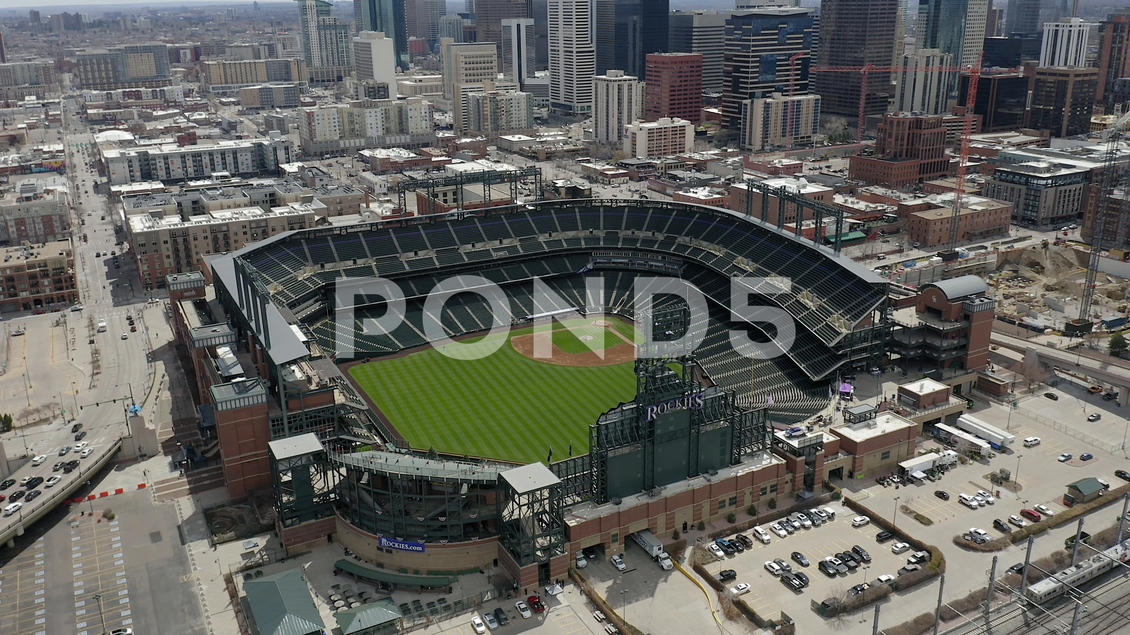 Scenic drone video of Denver's Coors Field 