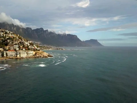 Aerial Wide View Of Cape Town South Africa's Coastline With Table Mountain Video stock 80445834
