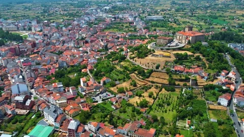 Aerial wide view of the city Monforte de Lemos, spain 库存影片 340932425