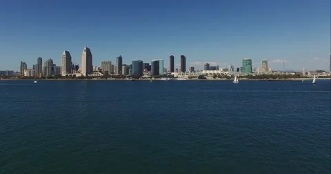 Aerial a wide view of the coast from the Downtown San Diego. Stock Footage