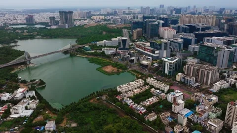 Aerial wide view of mindspace buildings with Sattva Knowledge City, cable 库存影片 345369727