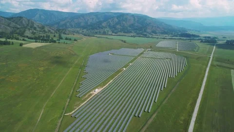 Aerial wide view of a solar panel farm. Alternative renewable energy technology Stock-Footage 201294679