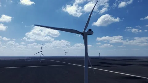 Aerial Of Wind Turbines In Open Fields Video stock 330370480
