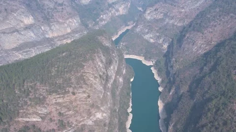 Aerial Winding River Through Deep Wushan Small Three Gorges Stock Footage 342305998