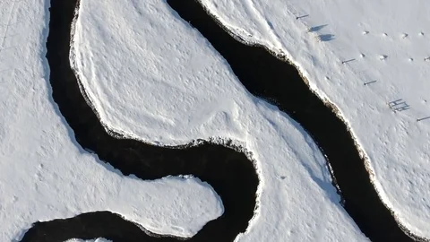 Aerial Winding River Winter 動画素材 83668320