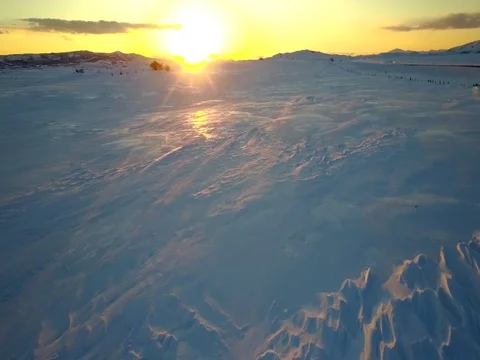 Aerial winter field sunset Stock Footage 75656510