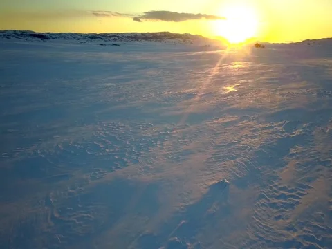 Aerial winter field sunset Stock Footage 75656513