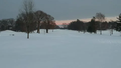 Aerial Winter Fields Golf Course Stock Footage