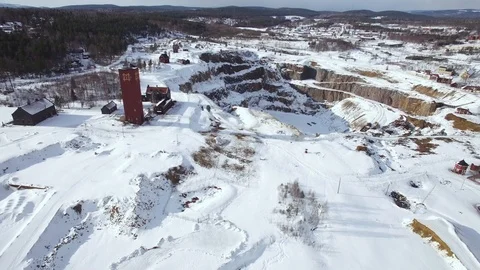 Aerial Winter Quarry 4k Copper Mining Industry Sweden Falun Mine Scandinavia Stock Footage 115713409