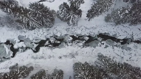 Aerial of winter river Stock Footage 139942571
