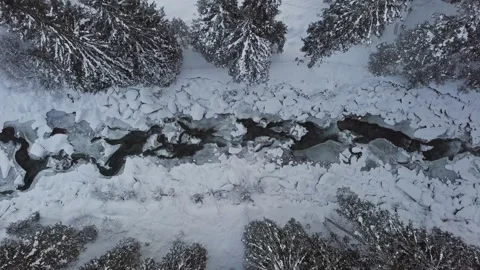 Aerial of winter river Stock Footage 141264742
