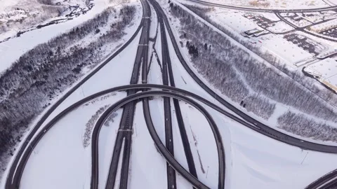 Aerial winter road pattern with geometric highway structure Stock Footage 328963174