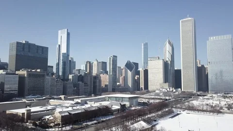 Aerial winter shot of Millennium park in Chicago v2 Stock Footage