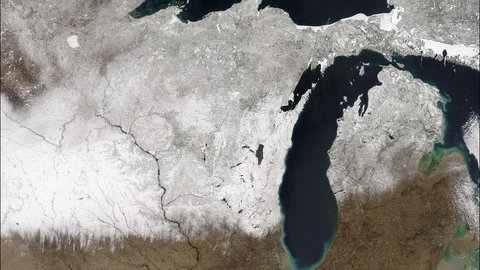 Aerial of a winter storm path in midwest United States Stock Footage 107800313