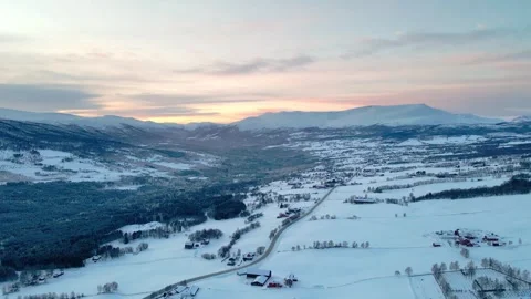 Aerial Winter Sunset Over More og Romsdal, Norway, Majestic Snowy Landscape Stock Footage 315471277