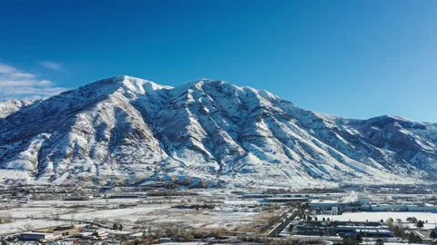 Aerial winter-time panoramic view of Buckley Mountain in Provo, Utah Stock Footage 147395818
