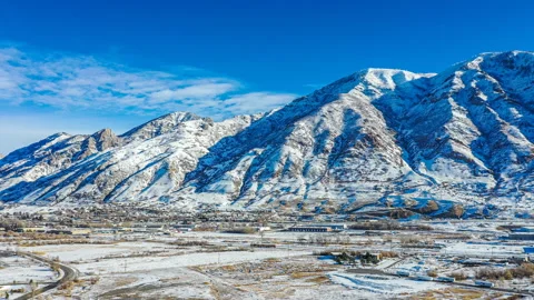 Aerial winter-time panoramic view of Buckley Mountain in Provo, Utah Stock Footage 245461683