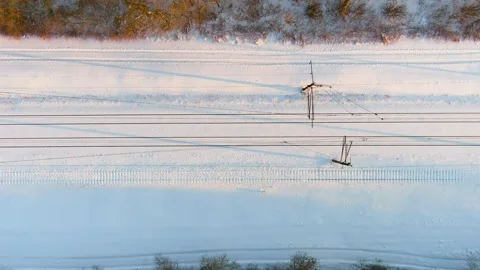 Aerial winter top-down sunset view of a railroad. Vilnius, Lithuania. 库存影片 255254598