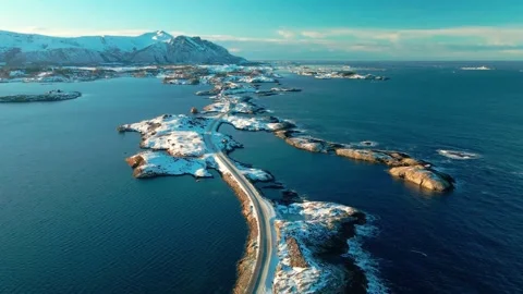 Aerial Winter View of the Atlantic Ocean Road, Norway Stock Footage 315740440