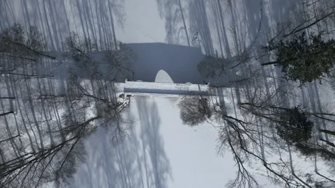 Aerial winter view of the bridge in the park. Stock Footage 262154380
