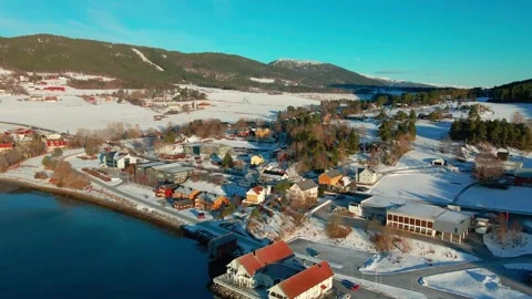 Aerial Winter View of Oppdal Town and Lake, Norway Stock Footage 315735758