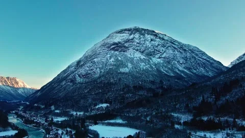Aerial Winter View of Oppdal Town and Snow Capped Mountains, Norway Stock Footage 315739151