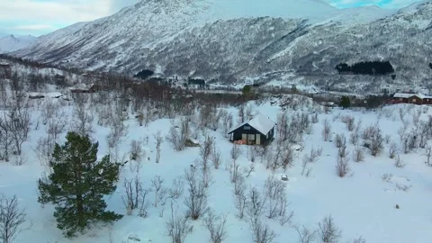 Aerial Winter View of Remote Cabin in Snowy More og Romsdal, Norway Stock Footage 315471963