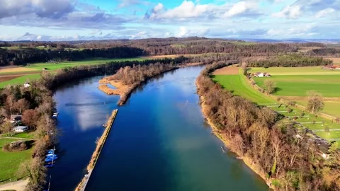 Aerial winter view of Rorschach flying over the Steinach river in clear weath Stock Footage 323698333