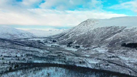 Aerial Winter View of Snow Covered Valley in More og Romsdal, Norway Stock Footage 315472483