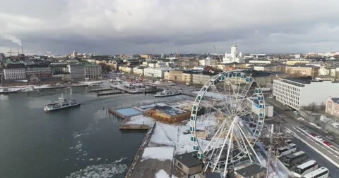 Aerial: Wintery City of Helsinki From Sky, Finland 4K Stock Footage 162968853