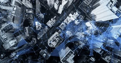 Aerial. Wireless communication network concept. IoT Internet of Things Stock Photos
